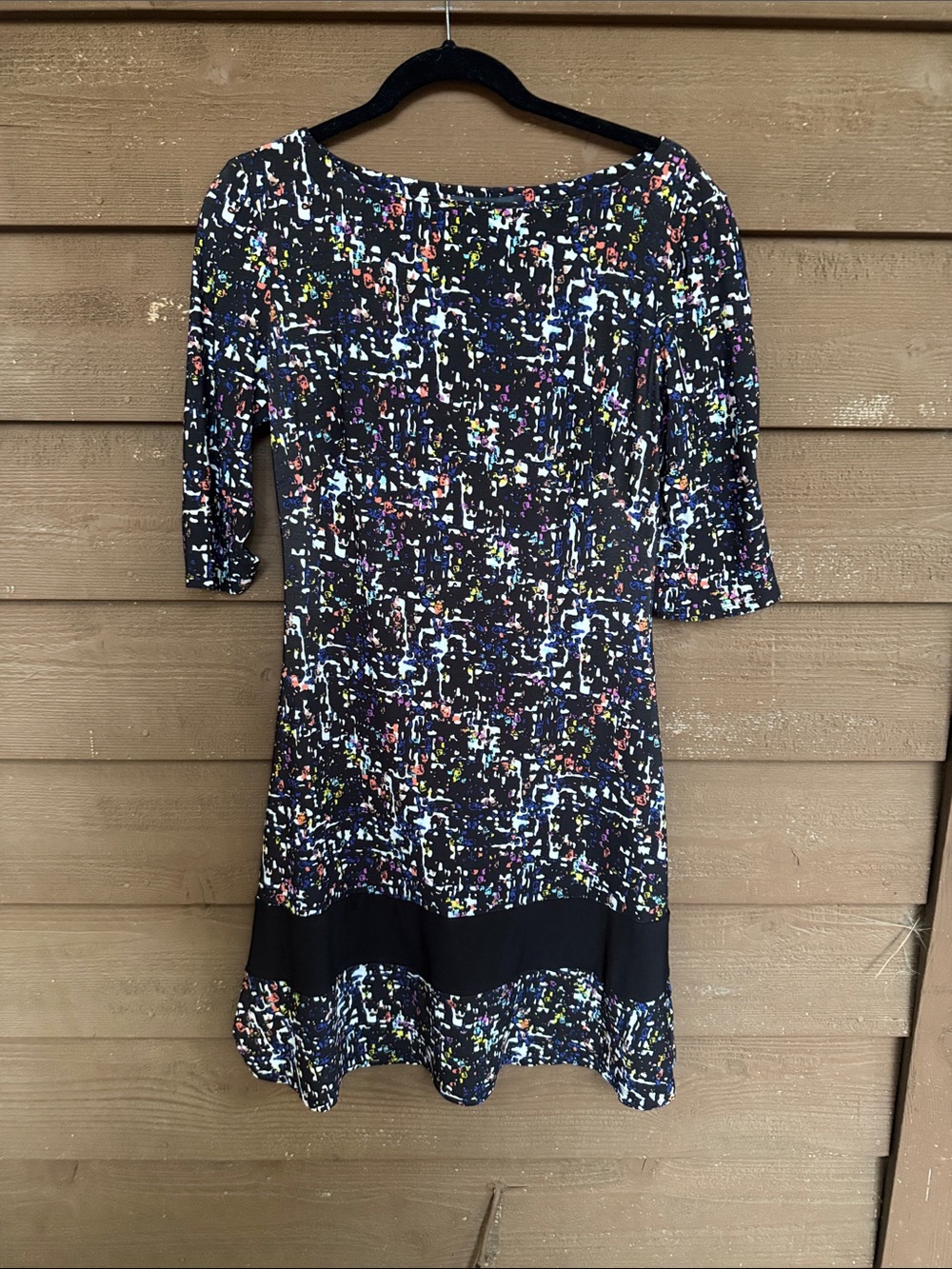 American Living Black Multicolor Abstract-Print 3/4 Sleeve Dress size 8